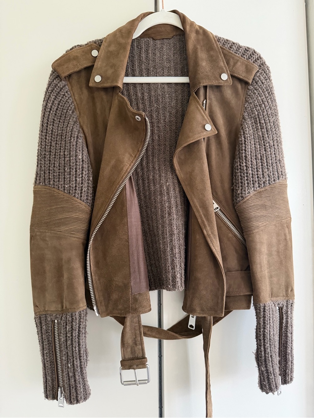 All Saints Brown Suede & Knit Moto Jacket